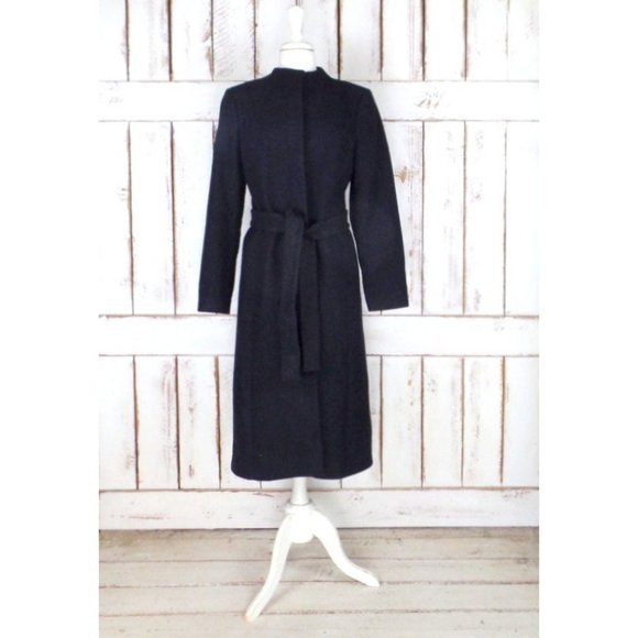 J. Crew Jackets & Blazers - 90s vintage charcoal grey/black long wool winter coat/belted wool overcoat